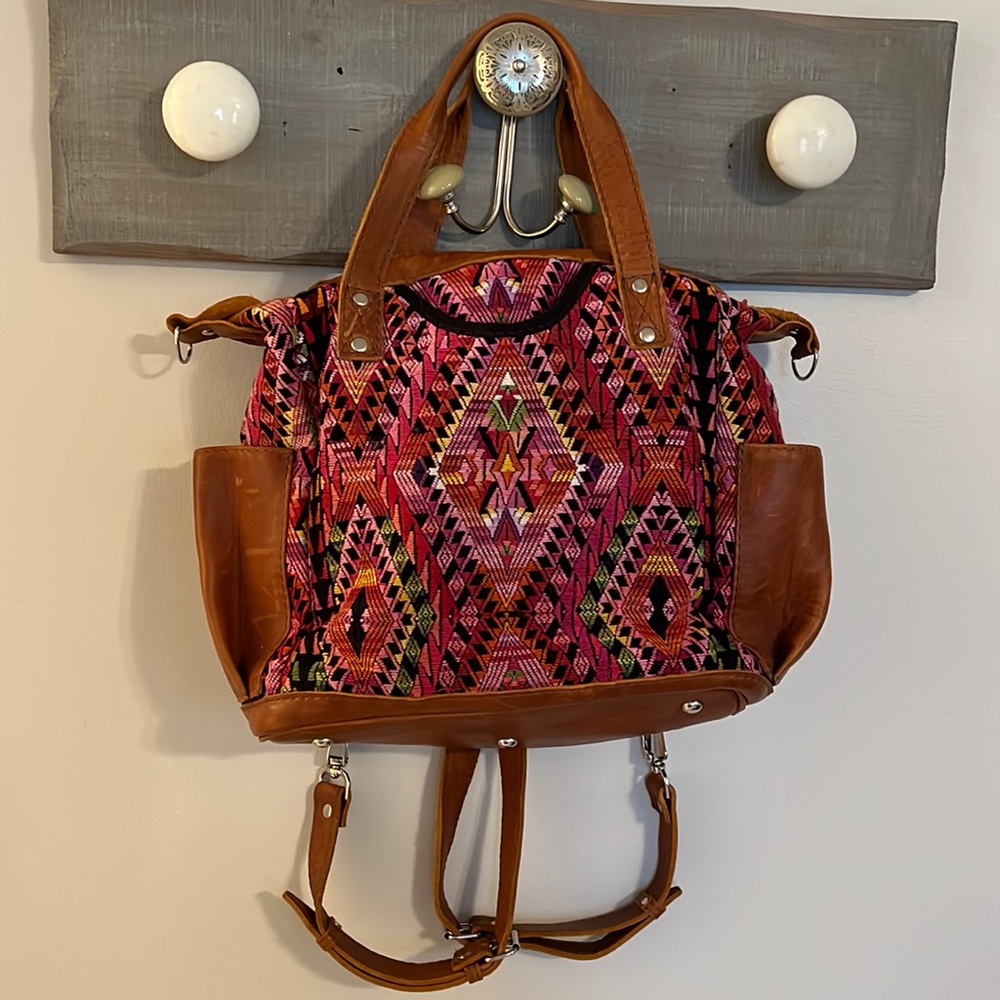 Nena & Co leather Aztec printed medium convertible day bag